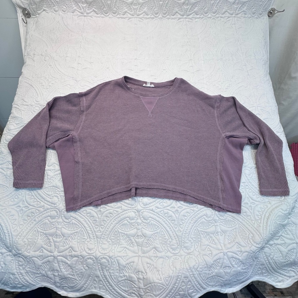 Olive + Oak Waffle Knit Thermal Top Mauve Purple Boxy Cropped LS5K23866BK XS